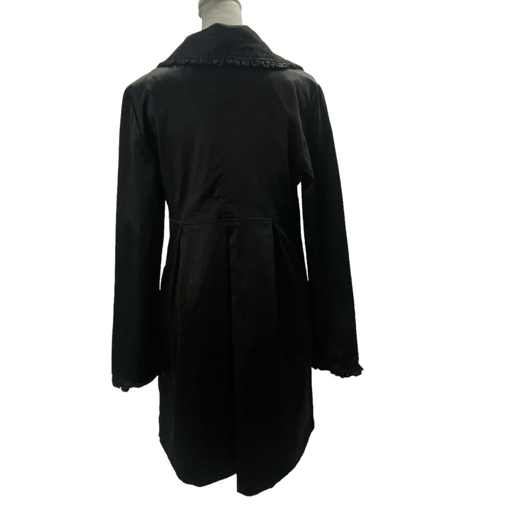BCX Women Mid Length Satin Long Sleeve Swing Coat Sz L‎ Black Elegant Goth 43-13 - Picture 2 of 10